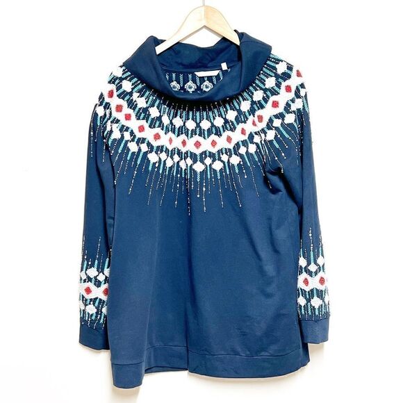 Soft Surroundings Embroidered Beaded Icelandic Style Sweatshirt Size Womens XL - Picture 3 of 8